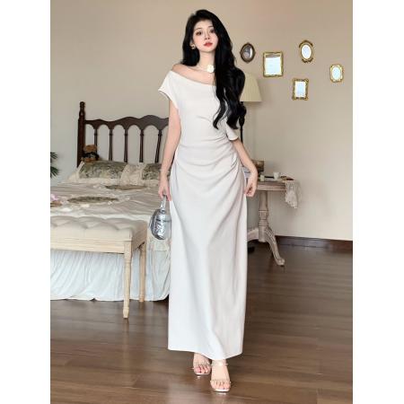 BY16174# 大码高级感一字肩短袖包臀裙子夏季新款胖MM连衣裙 服裝批發女裝批發服飾貨源