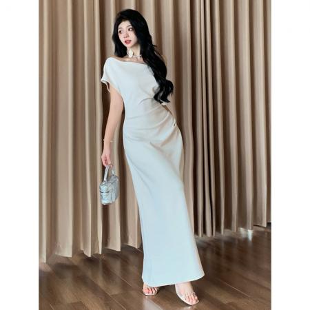 BY16174# 大码高级感一字肩短袖包臀裙子夏季新款胖MM连衣裙 服裝批發女裝批發服飾貨源