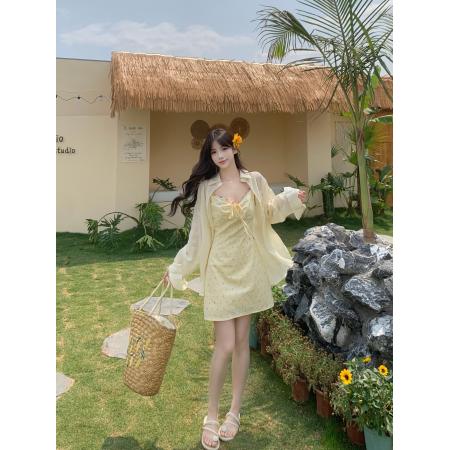 BY16176# 大码女装度假风花边连衣裙夏季新款微胖碎花吊带裙 服裝批發女裝批發服飾貨源