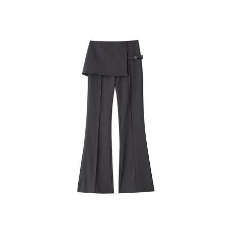 BY16185# 韩系假两件屁帘微喇西装裤女夏季新款一片式高腰显瘦休闲喇叭裤 服裝批發女裝批發服飾貨源