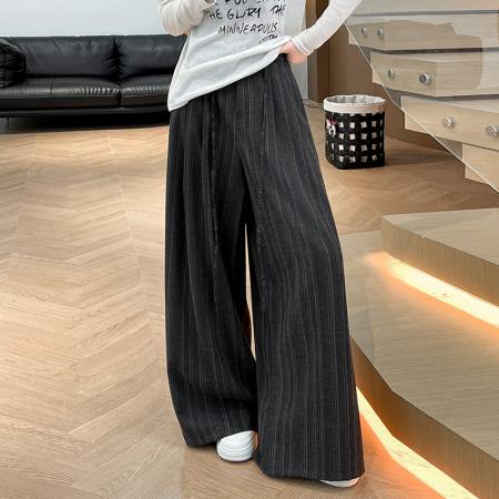 BY16186# 韩系复古条纹阔腿裤女夏季新款设计感绑带百搭老钱风西装裤子 服裝批發女裝批發服飾貨源