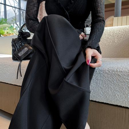 BY16187# 灰色休闲西装裤女春季高级感垂感高腰显瘦直筒阔腿宽松拖地裤 服裝批發女裝批發服飾貨源