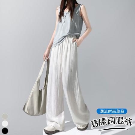BY16193# 慵懒亚麻阔腿裤女新款薄款垂感松弛宽松休闲直筒 服裝批發女裝批發服飾貨源