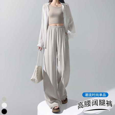 BY16193# 慵懒亚麻阔腿裤女新款薄款垂感松弛宽松休闲直筒 服裝批發女裝批發服飾貨源