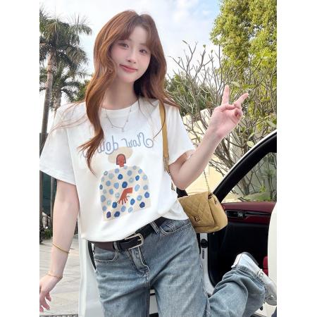 BY16197# 印花宽松短袖T恤女夏新款简约百搭圆领上衣 服裝批發女裝批發服飾貨源