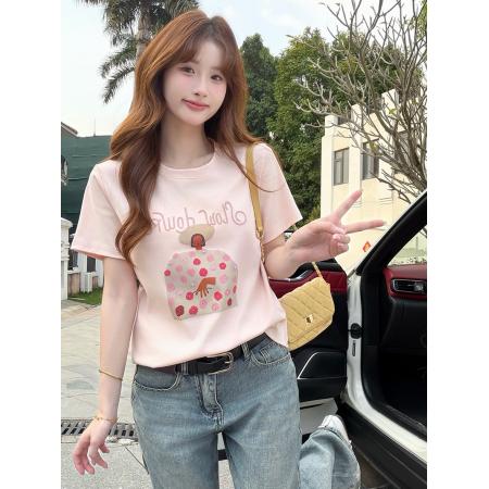 BY16197# 印花宽松短袖T恤女夏新款简约百搭圆领上衣 服裝批發女裝批發服飾貨源