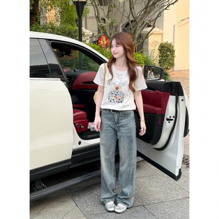 BY16197# 印花宽松短袖T恤女夏新款简约百搭圆领上衣 服裝批發女裝批發服飾貨源