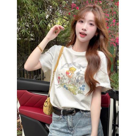 BY16198# 卡通印花圆领短袖t恤女夏季新款简约日常修身上衣 服裝批發女裝批發服飾貨源