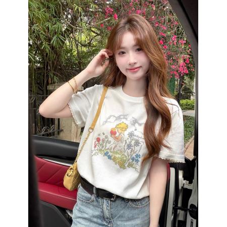 BY16198# 卡通印花圆领短袖t恤女夏季新款简约日常修身上衣 服裝批發女裝批發服飾貨源