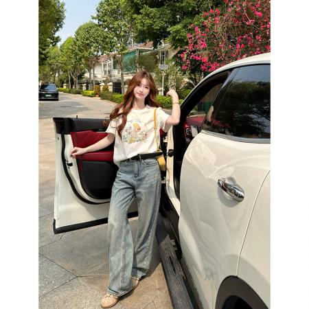 BY16198# 卡通印花圆领短袖t恤女夏季新款简约日常修身上衣 服裝批發女裝批發服飾貨源