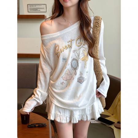 BY16206# 韩系卡通芭蕾薄款罩衫女宽松圆领长袖防晒衫上衣 服裝批發女裝批發服飾貨源