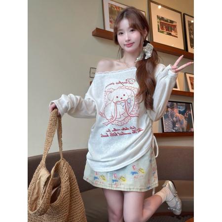 BY16207# 韩系春夏季新宽松显瘦卡通印花长袖T恤女上衣防晒衣 服裝批發女裝批發服飾貨源
