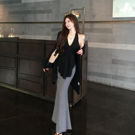 BY16212# 氛围美神纯欲挂脖吊带开衫上衣+高腰包臀鱼尾半裙三件套 服裝批發女裝批發服飾貨源