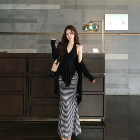 BY16212# 氛围美神纯欲挂脖吊带开衫上衣+高腰包臀鱼尾半裙三件套 服裝批發女裝批發服飾貨源