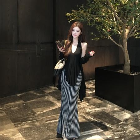 BY16212# 氛围美神纯欲挂脖吊带开衫上衣+高腰包臀鱼尾半裙三件套 服裝批發女裝批發服飾貨源