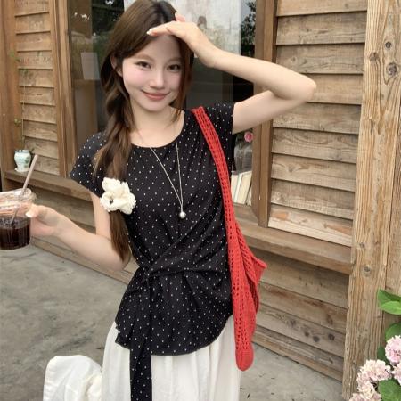 BY16214# 设计感飘带小飞袖衬衣女夏气质百搭上衣+阔腿裤 服裝批發女裝批發服飾貨源