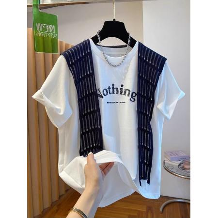 BY16239# 白色披肩短袖t恤女夏新款宽松洋气超好看今年流行打底衫上衣 服裝批發女裝批發服飾貨源