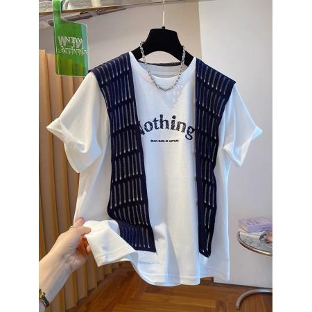 BY16239# 白色披肩短袖t恤女夏新款宽松洋气超好看今年流行打底衫上衣 服裝批發女裝批發服飾貨源