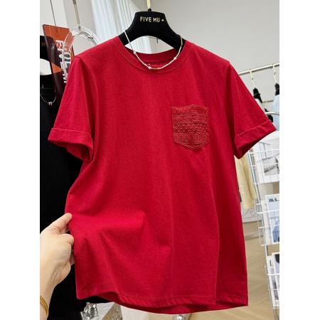 BY16243# 韩系蕾丝口袋正肩短袖t恤女夏巨好看打底衣女内搭高级感可外穿 服裝批發女裝批發服飾貨源