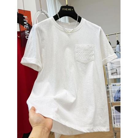 BY16243# 韩系蕾丝口袋正肩短袖t恤女夏巨好看打底衣女内搭高级感可外穿 服裝批發女裝批發服飾貨源