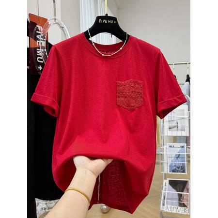 BY16243# 韩系蕾丝口袋正肩短袖t恤女夏巨好看打底衣女内搭高级感可外穿 服裝批發女裝批發服飾貨源