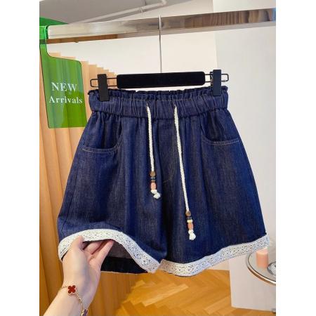 BY16245# 韩国蕾丝花边牛仔短裤女夏新款宽松a字版阔腿裤气质百搭热裤 服裝批發女裝批發服飾貨源