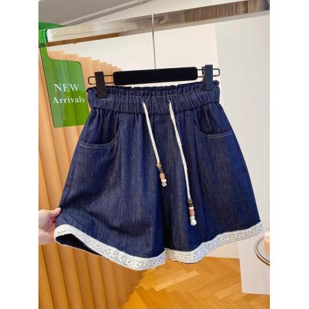 BY16245# 韩国蕾丝花边牛仔短裤女夏新款宽松a字版阔腿裤气质百搭热裤 服裝批發女裝批發服飾貨源