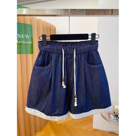BY16245# 韩国蕾丝花边牛仔短裤女夏新款宽松a字版阔腿裤气质百搭热裤 服裝批發女裝批發服飾貨源