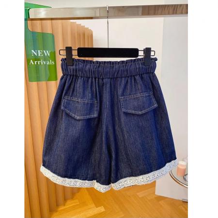 BY16245# 韩国蕾丝花边牛仔短裤女夏新款宽松a字版阔腿裤气质百搭热裤 服裝批發女裝批發服飾貨源