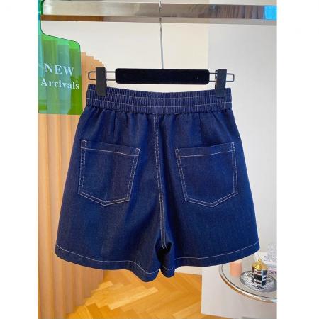 BY16246# 欧货深色牛仔短裤女夏新款宽松休闲蕾丝蝴蝶结抽绳a字版热裤 服裝批發女裝批發服飾貨源