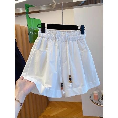 BY16247# 高级感复古阔腿短裤女夏宽松显瘦抽绳松紧高腰显瘦休闲a字热裤裙 服裝批發女裝批發服飾貨源