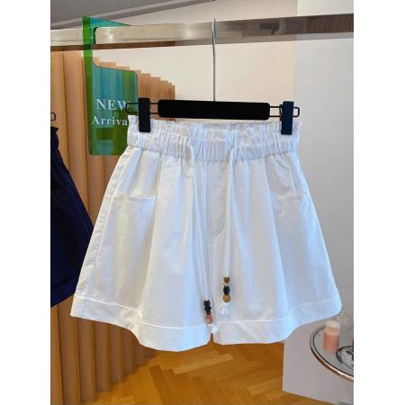 BY16247# 高级感复古阔腿短裤女夏宽松显瘦抽绳松紧高腰显瘦休闲a字热裤裙 服裝批發女裝批發服飾貨源