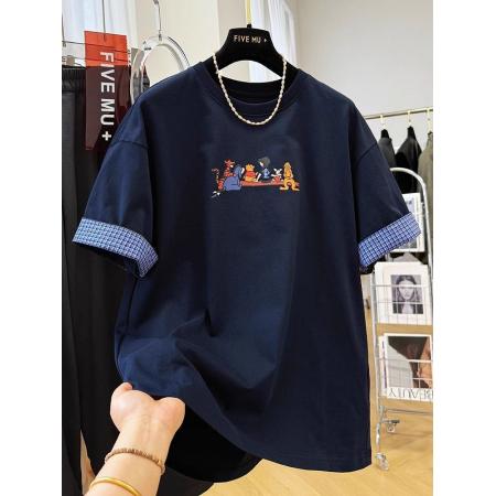 BY16248# 复古高级感卡通印花减龄休闲短袖T恤女夏季欧货洋气宽松百搭上衣 服裝批發女裝批發服飾貨源