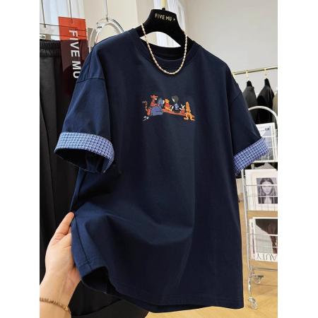 BY16248# 复古高级感卡通印花减龄休闲短袖T恤女夏季欧货洋气宽松百搭上衣 服裝批發女裝批發服飾貨源