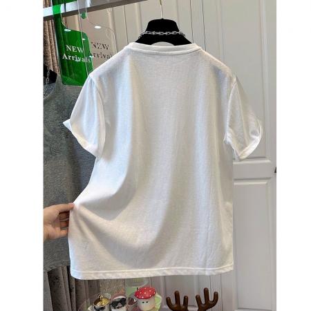 BY16249# 欧洲站灰色圆领刺绣短袖T恤女上衣宽松时尚百搭夏季爆款 服裝批發女裝批發服飾貨源