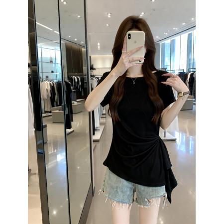 BY16262# 夏季新款设计百搭休闲针织T恤女大码显瘦透气显瘦单上衣 服裝批發女裝批發服飾貨源