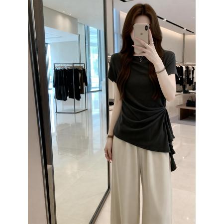 BY16262# 夏季新款设计百搭休闲针织T恤女大码显瘦透气显瘦单上衣 服裝批發女裝批發服飾貨源