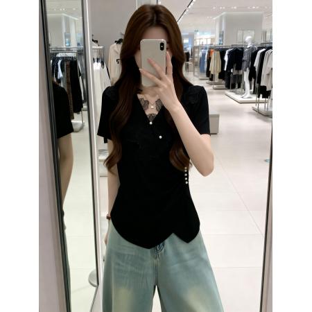 BY16263# 夏季新款刺绣百搭钉珠设计冰丝针织衫大码显瘦透气上衣 服裝批發女裝批發服飾貨源