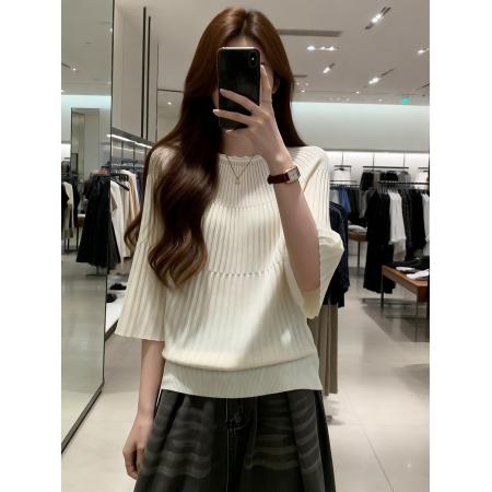 BY16264# 夏季新款个性压褶百搭设计针织衫女大码宽松休闲冰丝上衣 服裝批發女裝批發服飾貨源