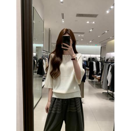 BY16264# 夏季新款个性压褶百搭设计针织衫女大码宽松休闲冰丝上衣 服裝批發女裝批發服飾貨源