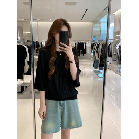 BY16264# 夏季新款个性压褶百搭设计针织衫女大码宽松休闲冰丝上衣 服裝批發女裝批發服飾貨源