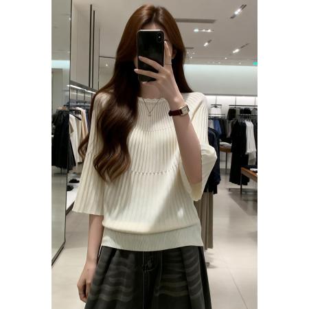 BY16264# 夏季新款个性压褶百搭设计针织衫女大码宽松休闲冰丝上衣 服裝批發女裝批發服飾貨源