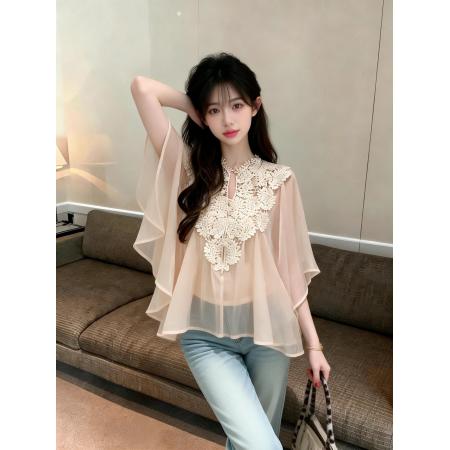 BY16269# 法式富家千金春季新款时尚洋气拼接小衫 服裝批發女裝批發服飾貨源
