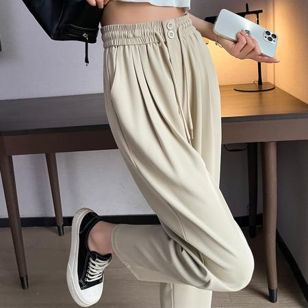 BY16270# 夏季新款时尚高腰显瘦抽绳收腰垂感休闲九分裤烟管裤女 服裝批發女裝批發服飾貨源