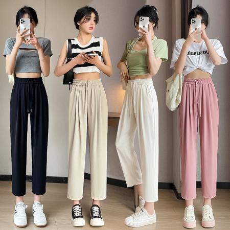 BY16270# 夏季新款时尚高腰显瘦抽绳收腰垂感休闲九分裤烟管裤女 服裝批發女裝批發服飾貨源