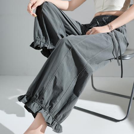 BY16271# 夏季新款时尚木耳花边裤脚九分裤宽松显瘦薄款休闲裤 服裝批發女裝批發服飾貨源