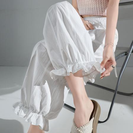 BY16271# 夏季新款时尚木耳花边裤脚九分裤宽松显瘦薄款休闲裤 服裝批發女裝批發服飾貨源