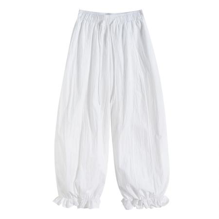 BY16271# 夏季新款时尚木耳花边裤脚九分裤宽松显瘦薄款休闲裤 服裝批發女裝批發服飾貨源