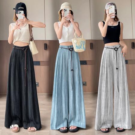 BY16272# 夏季新款扎染亚麻百搭宽松垂感直筒拖地休闲阔腿裤 服裝批發女裝批發服飾貨源