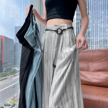 BY16272# 夏季新款扎染亚麻百搭宽松垂感直筒拖地休闲阔腿裤 服裝批發女裝批發服飾貨源